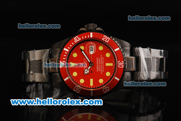 Rolex Submariner Automatic Movement Full PVD with Red Dial - Red Bezel and Yellow Markers - Click Image to Close